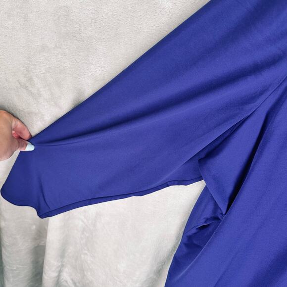 Susan Graver Top Women 3X Blue Liquid Knit Ruffle Long Sleeve Office Stretch - Picture 5 of 12